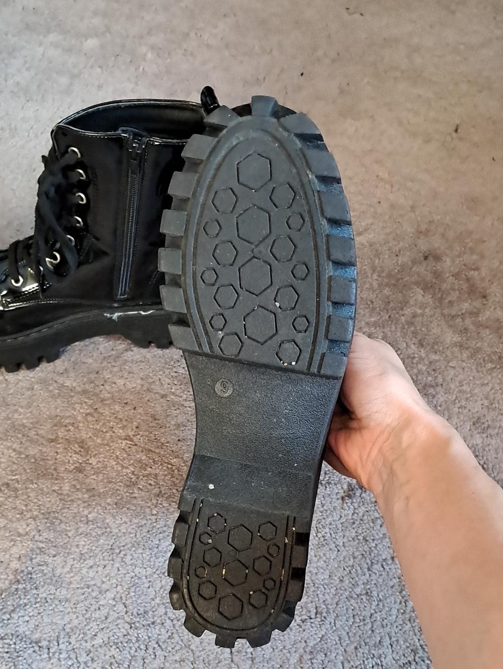 Platform Shiny Black Combat Boots - Picture 3 of 5